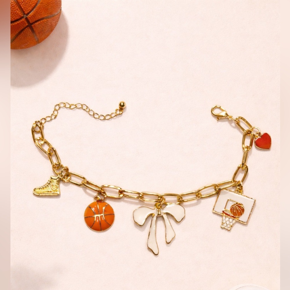 Gold Charm Bracelet with Basketball-Themed Accents
